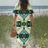 GB-NAT00779 Native American Women Loose V-Neck Summer Dress