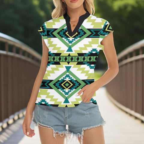 GB-NAT00779 Native American Women Stacked V-neck Short Sleeve Blouse