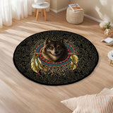 Wolf Dreamcatcher Native American Round Quilt Rug GB-NAT00790