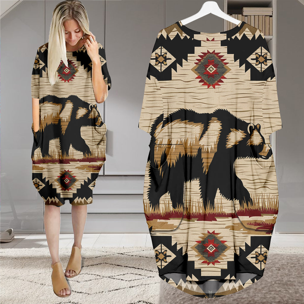 GB-NAT00900 Bear Native American Batwing Pocket Dress