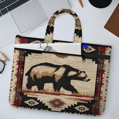 GB-NAT00900 Bear Native American Canvas Document Bag