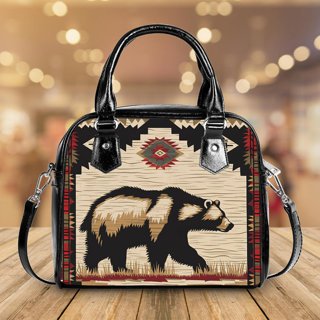 GB-NAT00900 Bear Native American Handbag With Single Shoulder Strap