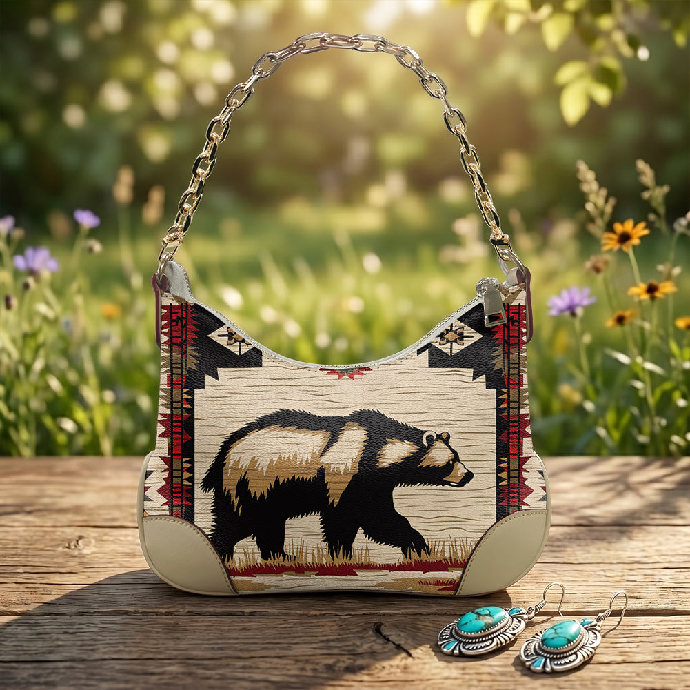 GB-NAT00900 Bear Native American PU Leather Chain Shoulder Bag