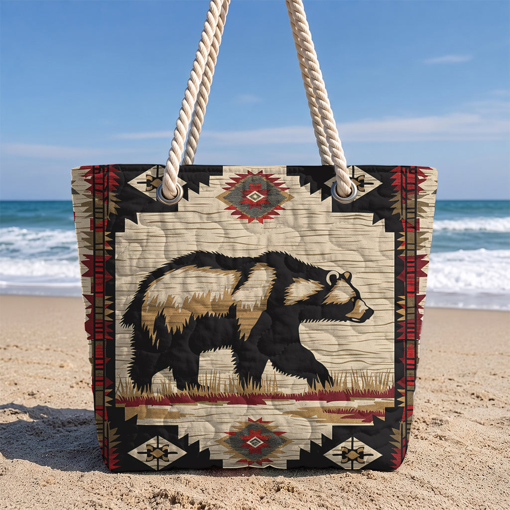 GB-NAT00900 Bear Native American Quilted Beach Bag