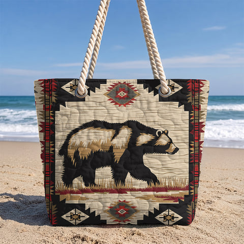 GB-NAT00900 Bear Native American Quilted Beach Bag