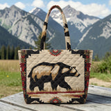 GB-NAT00900 Bear Native American Quilted Shoulder Tote Bag