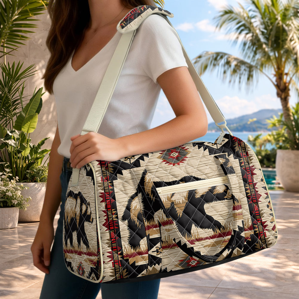 GB-NAT00900 Bear Native American Quilted Travel Bag with Adjustable Strap