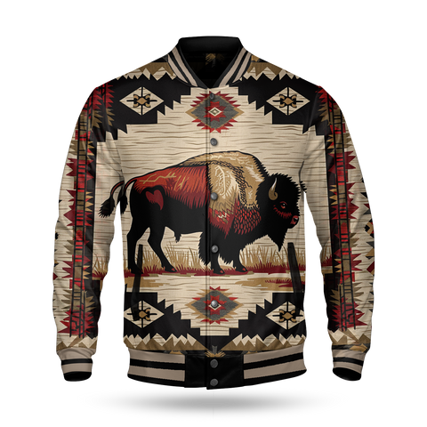 GB-NAT00901 Bison Pattern Native American Baseball Jacket