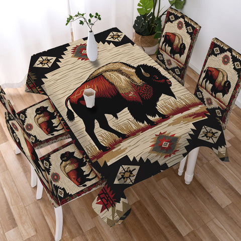 GB-NAT00902 Bison Native American 5pcs Dining Table Set - Tablecloth