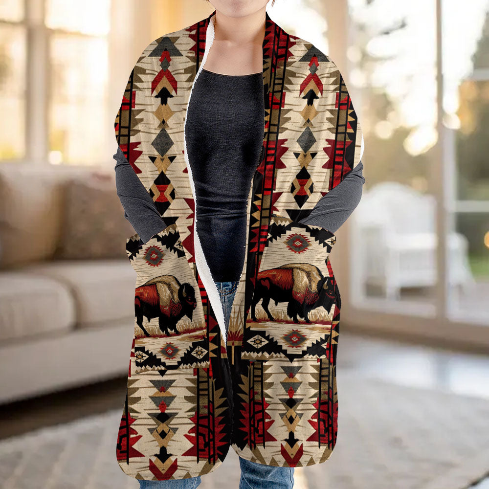 GB-NAT00902 Bison Native American Fleece Pocket Scarf