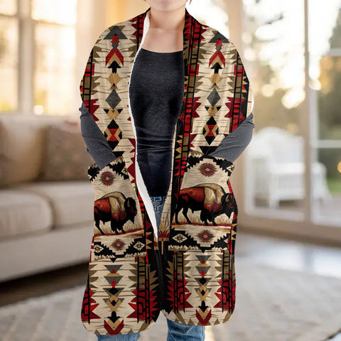 GB-NAT00902 Bison Native American Fleece Pocket Scarf