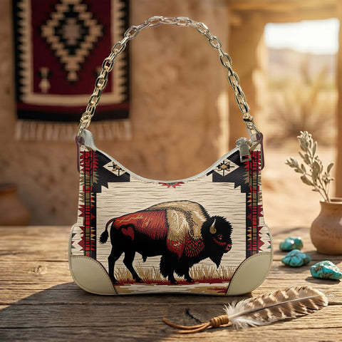 GB-NAT00902 Bison Native American PU Leather Chain Shoulder Bag