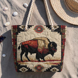 GB-NAT00902 Bison Native American Quilted Beach Bag