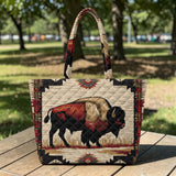 GB-NAT00902 Bison Native American Quilted Shoulder Tote Bag