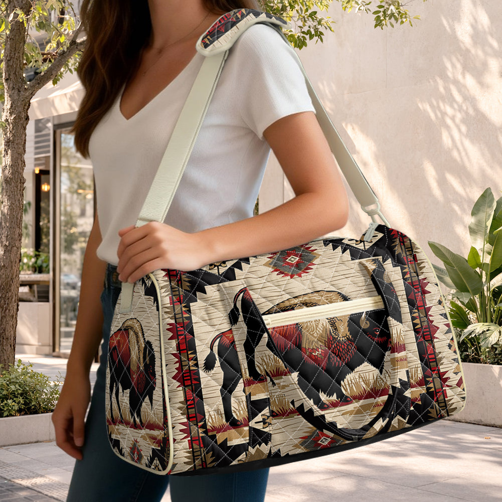 GB-NAT00902 Bison Native American Quilted Travel Bag with