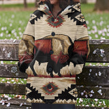 GB-NAT00902 Bison Native American Women Knitted Hooded Jacket