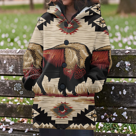GB-NAT00902 Bison Native American Women Knitted Hooded Jacket