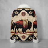 GB-NAT00902 Native American Faux Knit V-Neck Sweater Top with Fur Trim