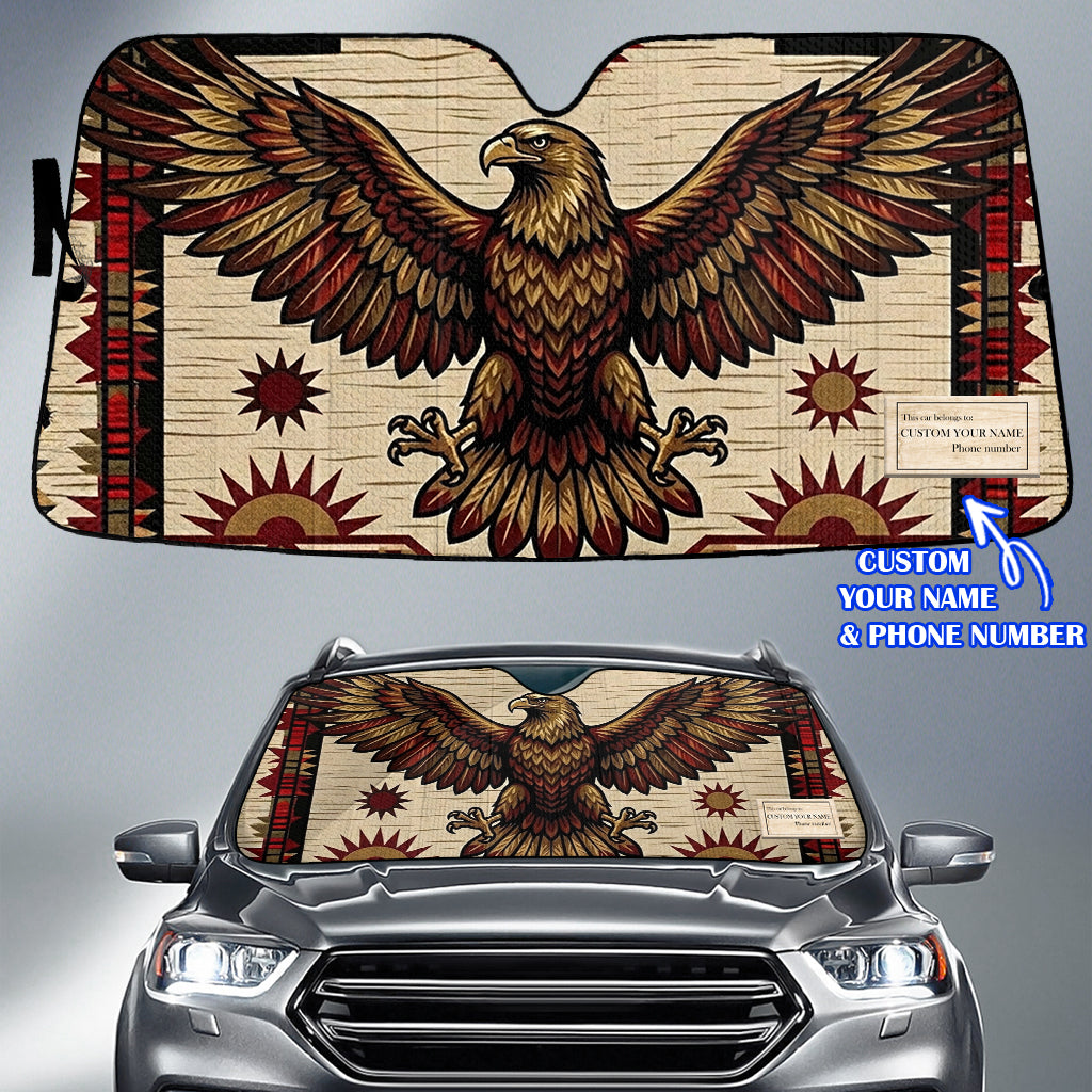 GB-NAT00902v2 Eagle Custom Name Native American Auto Sun Shade