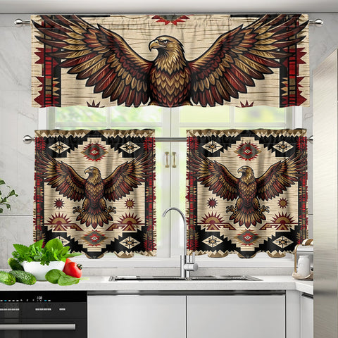 GB-NAT00902v2 Eagle Native American Curtain Valance and Kitchen Tiers Set