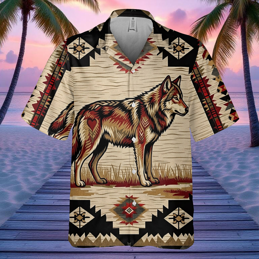 GB-NAT00902v3 Wolf Native American Hawaiian Shirt 3D