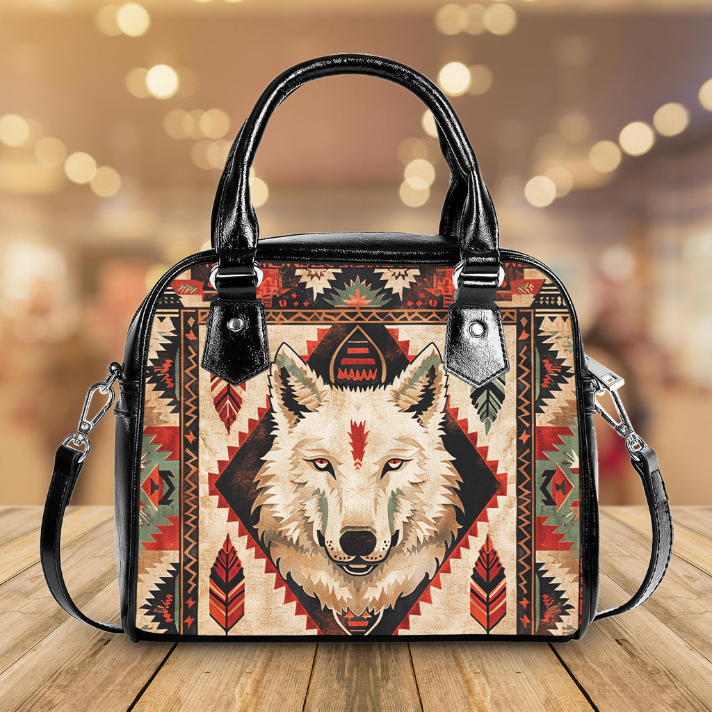 GB-NAT00903 Wolf Native American Handbag With Single Shoulder Strap