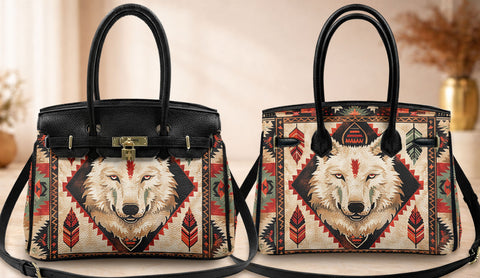 GB-NAT00903 Wolf Native American Women Handbag