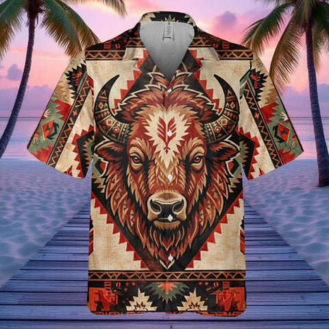 GB-NAT00903v2 Bison Native American Hawaiian Shirt 3D