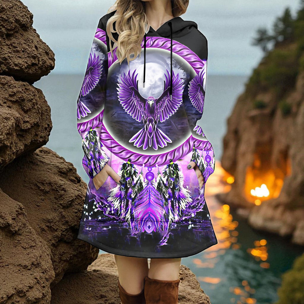 GB-NAT00908 Native American Women Longline Hoodie Dress