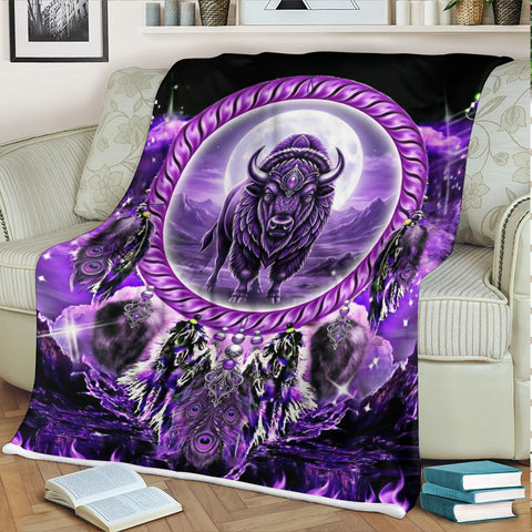 GB-NAT00908v2 Dreamcatcher Bison Native American Fleece Blanket
