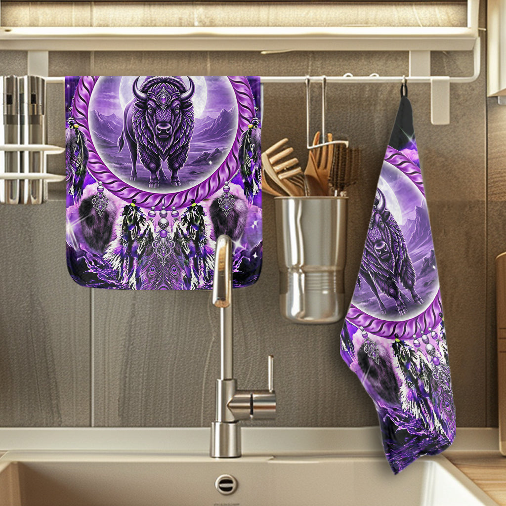 GB-NAT00908v2 Dreamcatcher Bison Native American Kitchen Dish Towel Set of 2