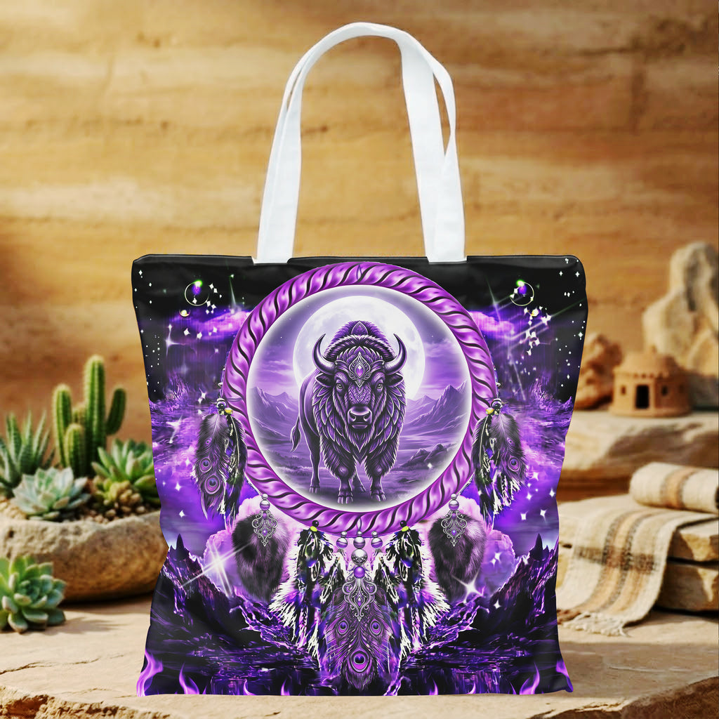 GB-NAT00908v2 Dreamcatcher Bison Native American Tote Canvas Bag
