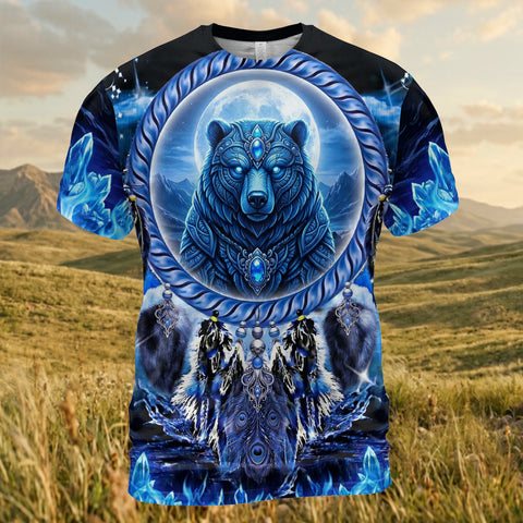 GB-NAT00908v3 Bear Dreamcatcher Native American 3D T-shirt