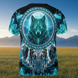 GB-NAT00908v4 Wolf Dreamcatcher Native American 3D T-shirt