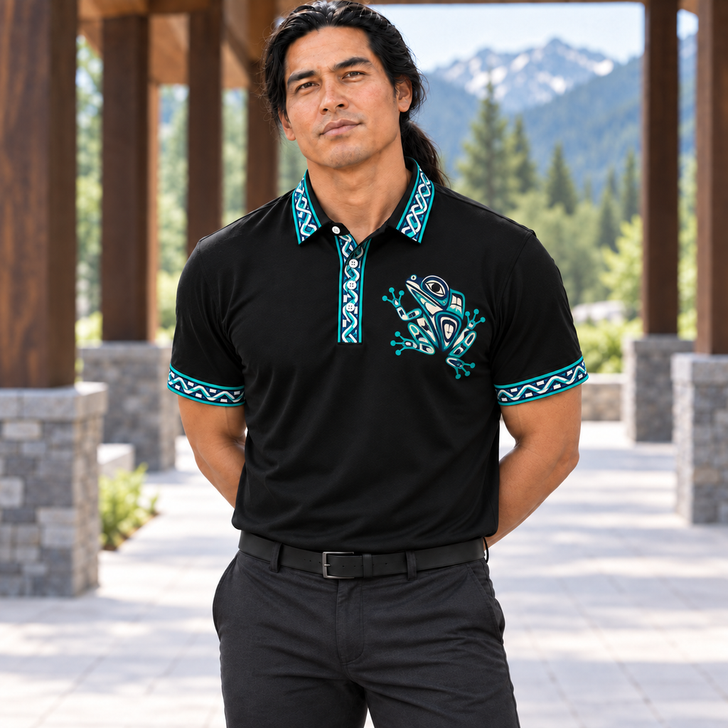 Geometric Frog Art Native American-Inspired Polo T-Shirt 3D PLm027