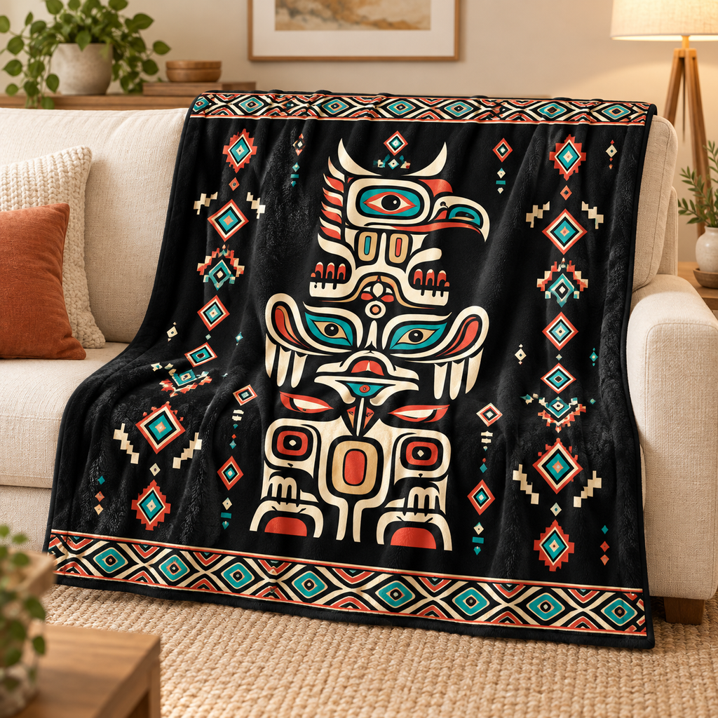 Geometric Guardian Totem Native American-Inspired Blanket BLm021