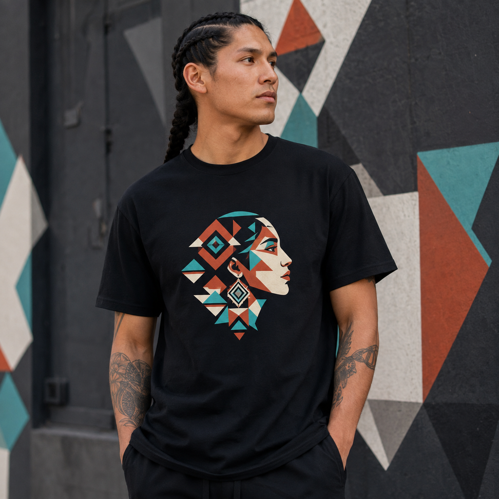 Geometric Indigenous Woman Native American-Inspired 2D T-Shirt TSm059