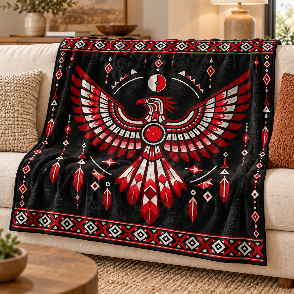 Geometric Thunderbird Native American-Inspired Blanket BLm032