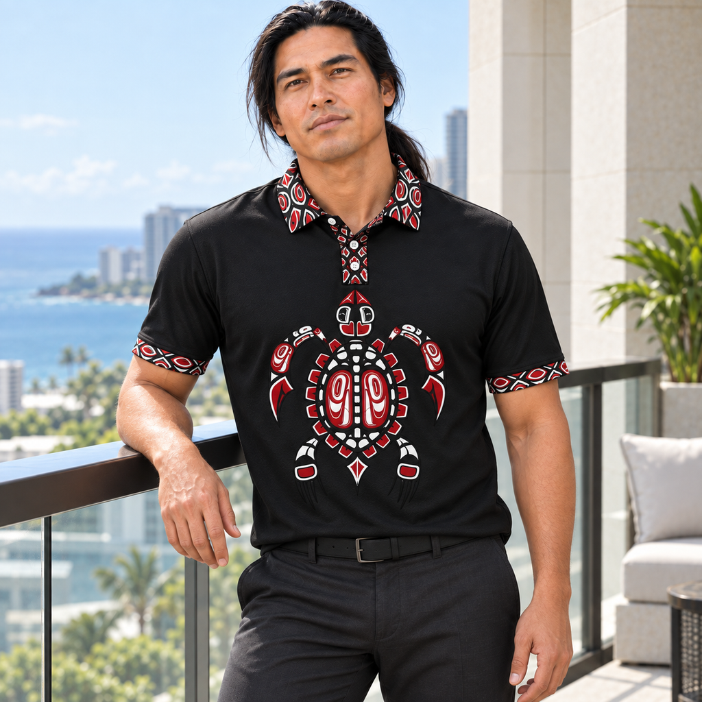 Geometric Turtle Art Native American-Inspired Polo T-Shirt 3D PLm022