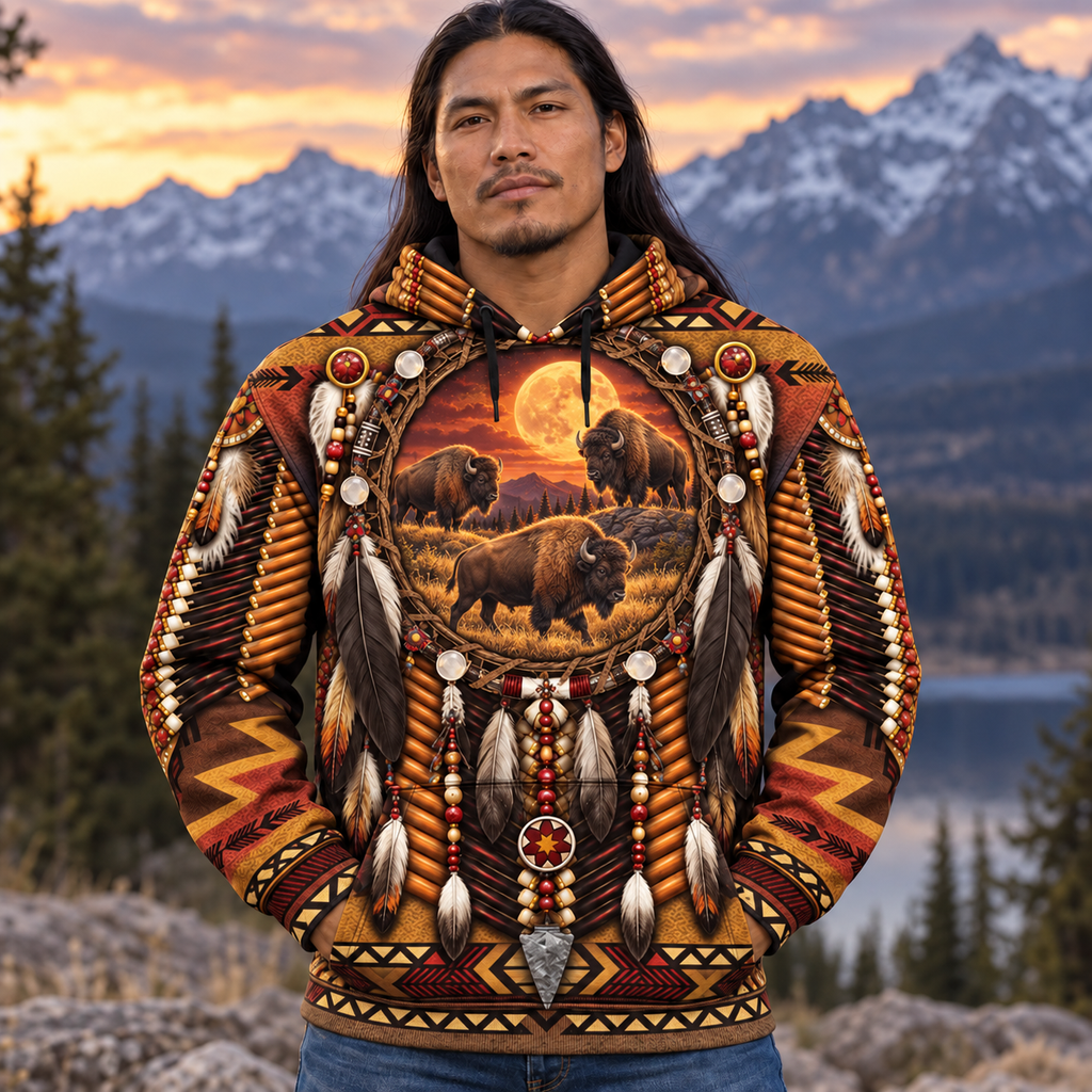 Golden Bison Dreamcatcher Native American-Inspired 3D Hoodie HD3dm009