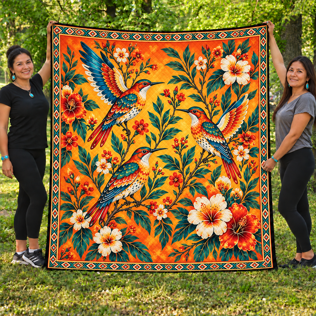Golden Hummingbird Garden Native American-Inspired Quilt Qm020
