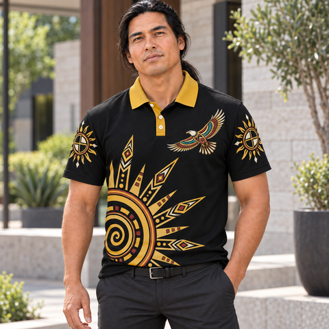 Golden Sun and Soaring Eagle Art Native American-Inspired Polo T-Shirt 3D PLm015