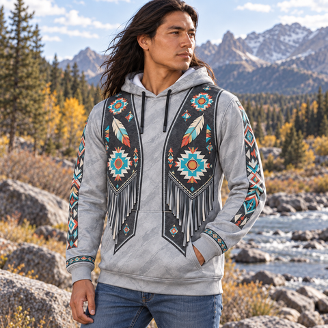 Graphite Silverfeather Native American-Inspired 3D Hoodie – HD3dm025
