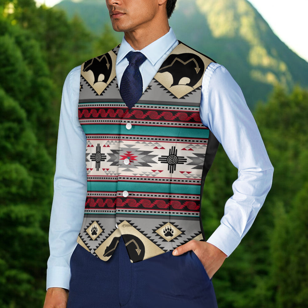 Gray Bears Native American Suit Vest Jacket Print One Side Front DS260519M04