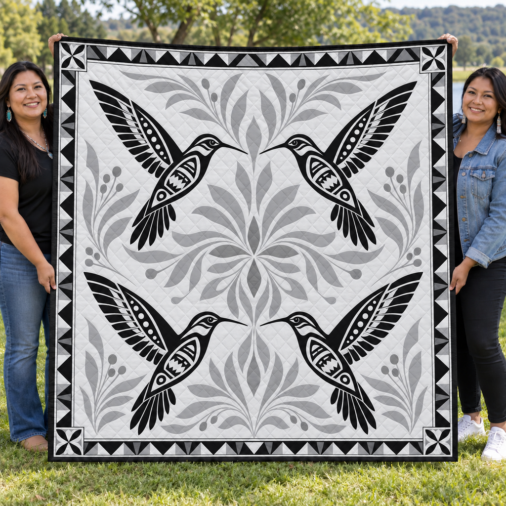 Gray Humming Bird Native American-Inspired Quilt Qm001