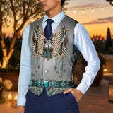 Gray Pattern Native American Suit Vest Jacket Print One Side Front DS260724M13