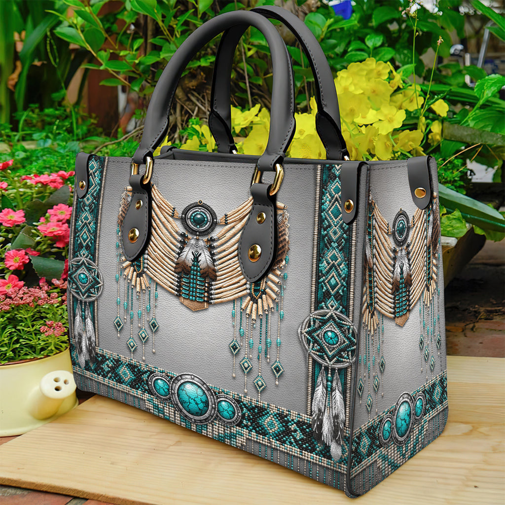 Gray mix Turquoise Native American Leather Bag DS260724M13