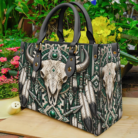 Green Bison Skull Native American Leather Bag DS260724M10