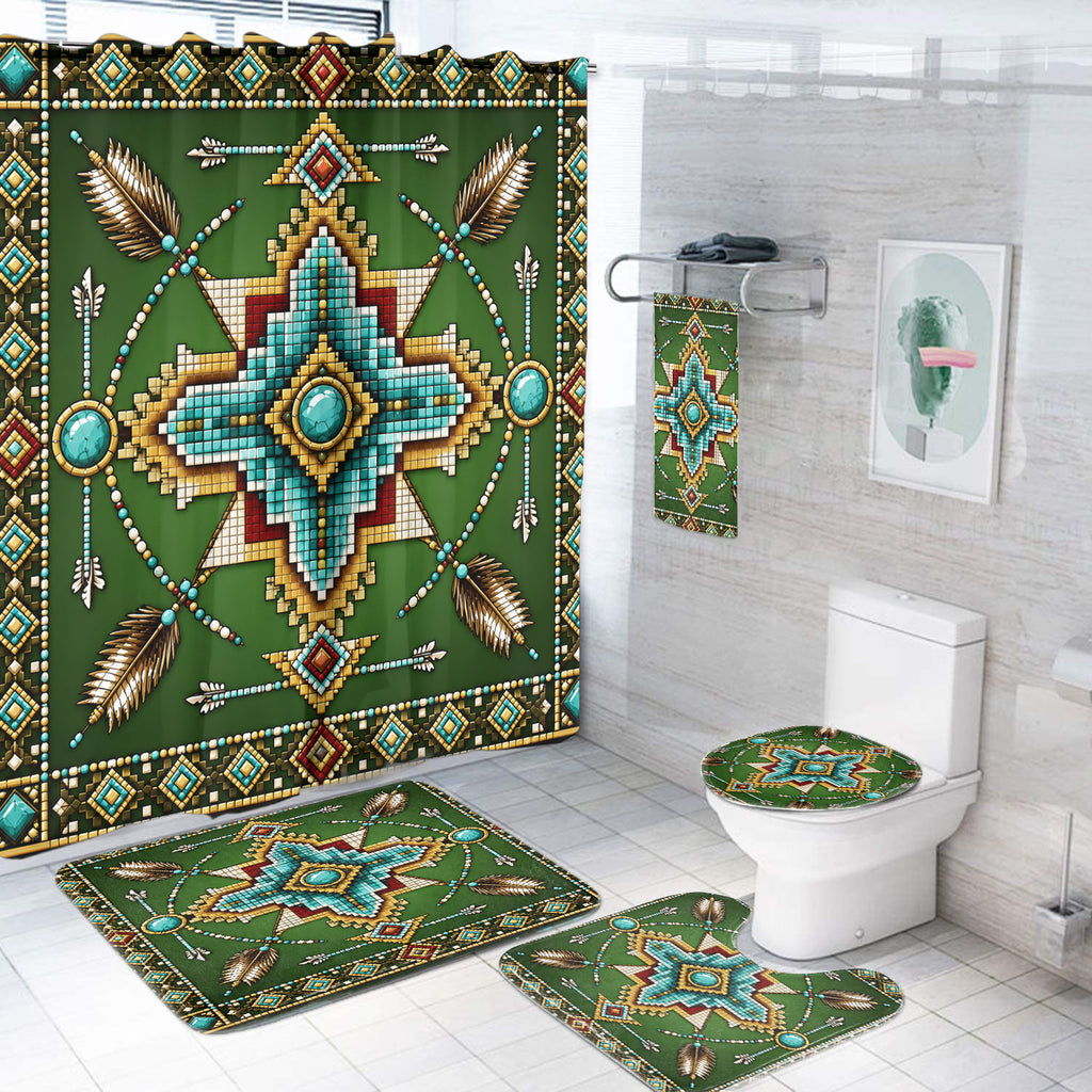 Green Mandala Feather Native American Bathroom set DS260730M08