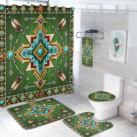 Green Mandala Feather Native American-Inspired Bathroom Set – DS260730M08
